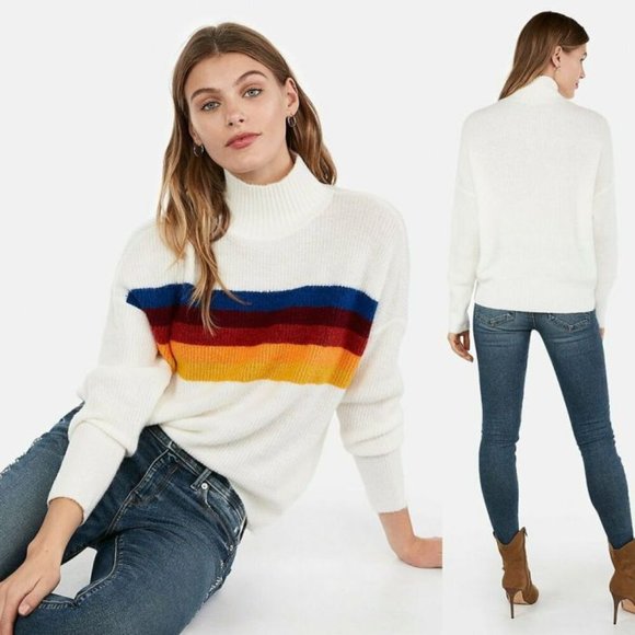 Express Rainbow Stripe Mock Turtleneck Sweater S - Picture 1 of 3